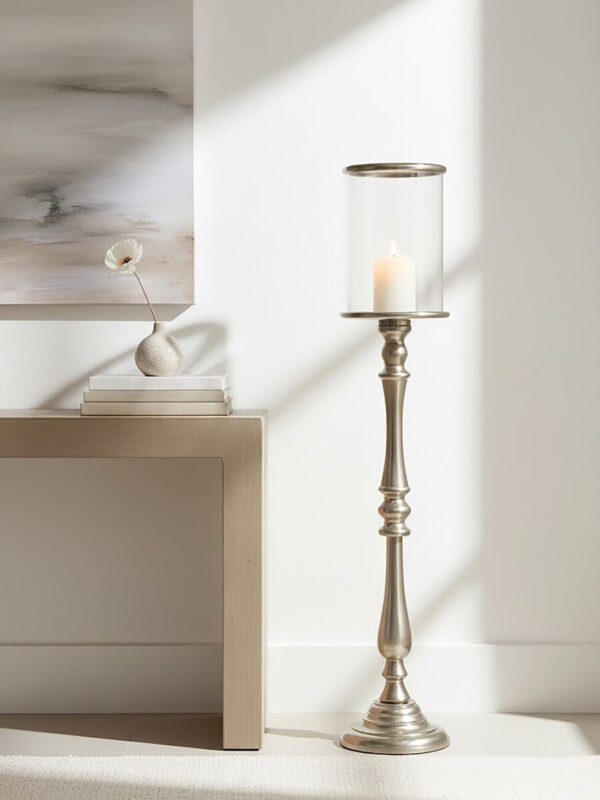 Kensington Townhouse Nickel Finish Large Floorstanding Candle Holder