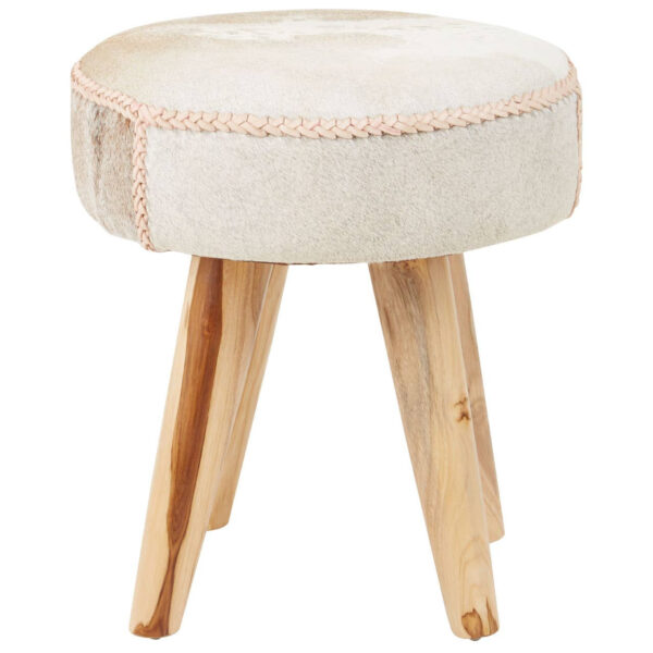 Kendari Hair on Leather and Teak Stool