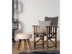 Kendari Hair on Leather and Teak Stool