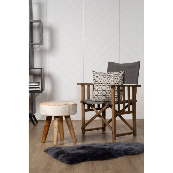 Kendari Hair on Leather and Teak Stool