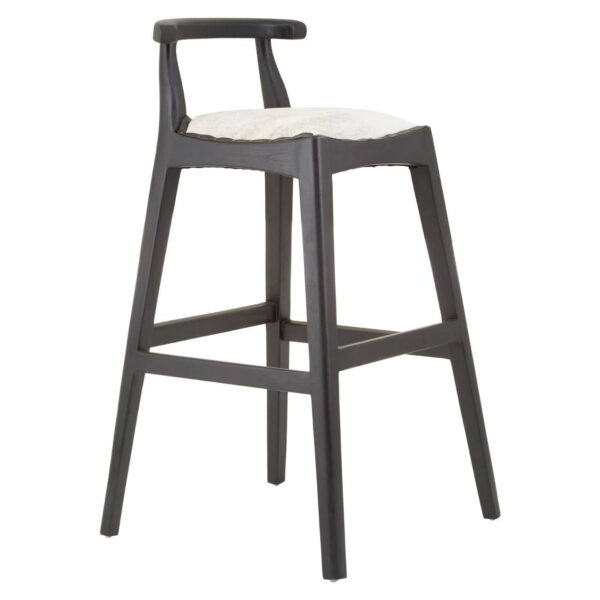 Kendari White Leather And Black Teak Bar Chair