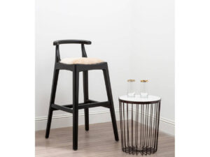 Kendari White Leather And Black Teak Bar Chair