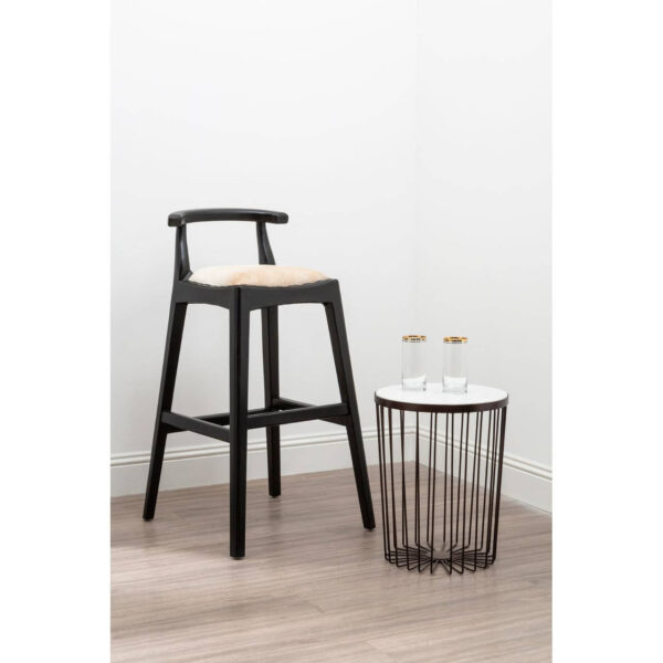Kendari White Leather And Black Teak Bar Chair