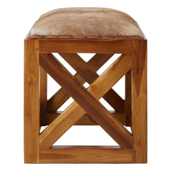 Kendari Hair on Leather and Teak Stool