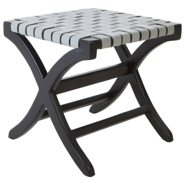Kendari Woven Grey Leather And Black Teak Stool