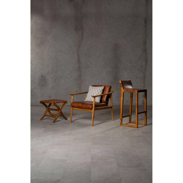 Kendari Brown Woven Leather Stool