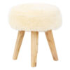 Kendari Cream Faux Fur and Teak Wood Stool