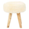 Kendari Cream Faux Fur and Teak Wood Stool