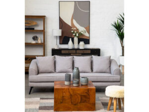 Kendari Cream Faux Fur and Teak Wood Stool