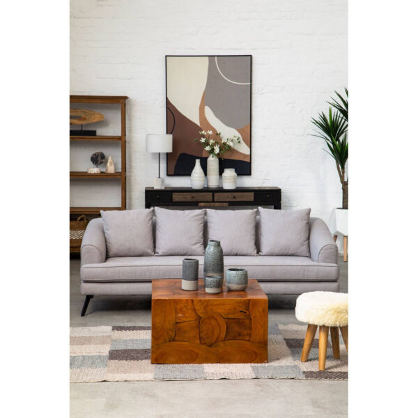 Kendari Cream Faux Fur and Teak Wood Stool