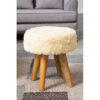 Kendari Cream Faux Fur and Teak Wood Stool