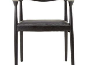 Kendari Black Leather and Teak Wood Chair