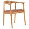 Kendari Brown Leather and Teak Wood Chair