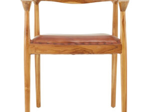 Kendari Brown Leather and Teak Wood Chair