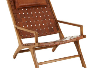 Kendari Teak Wood And Woven Leather Chair