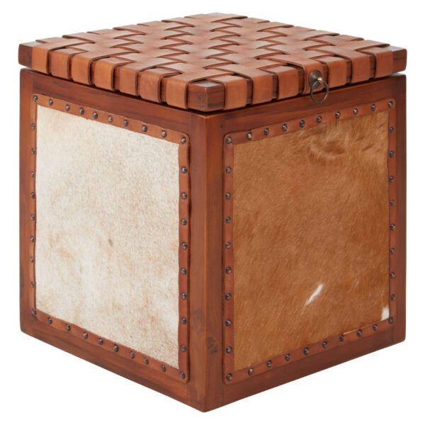 Kendari Hair on Leather Storage Stool
