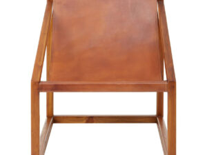 Kendari Brown Leather and Teak Wood Sling Chair