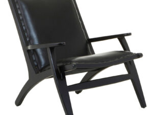 Kendari Black Leather and Teak Wood Chair with Stud Detail