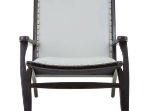 Kendari Grey Leather and Teak Wood Chair
