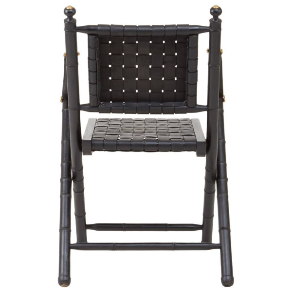 Kendari Black Strapped Leather And Black Teak Wood Chair