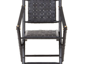 Kendari Black Strapped Leather And Black Teak Wood Chair