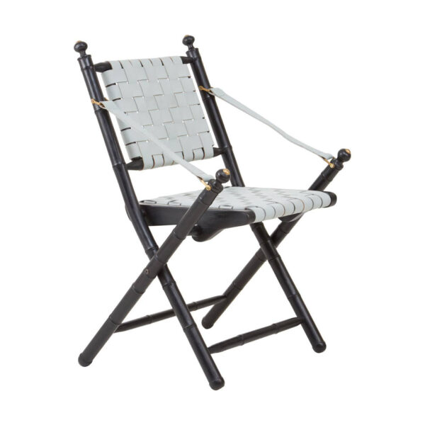 Kendari White Leather And Black Teak Wood Chair