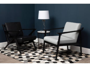 Kendari Black Leather and Teak Wood Frame Armchair
