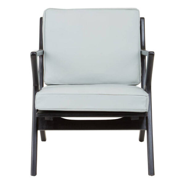 Kendari Grey Leather and Black Teak Wood Armchair