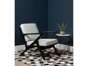 Kendari Grey Leather and Black Teak Wood Armchair