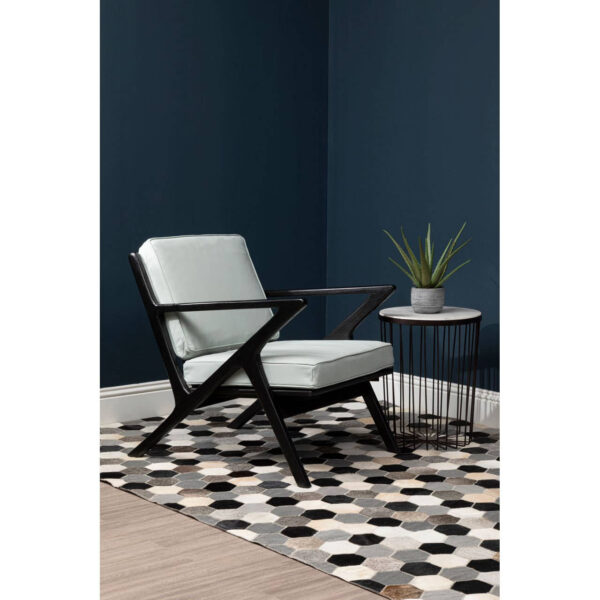 Kendari Grey Leather and Black Teak Wood Armchair
