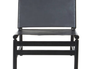 Kendari Black Leather and Teak Modern Sling Chair