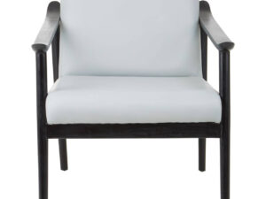 Kendari Grey Leather Armchair with Black Teak Wood Frame