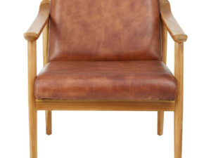 Kendari Brown Leather with Natural Teak Wood Armchair