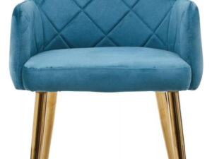Tamzin Light Blue Velvet Quilted Dining Chair with Gold Finish Legs