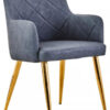 Tamzin Dark Grey Leather Effect Quilted Dining Chair with Gold Metal Legs