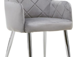 Tamzin Mink Velvet Quilted Dining Chair with Chrome Finish Legs