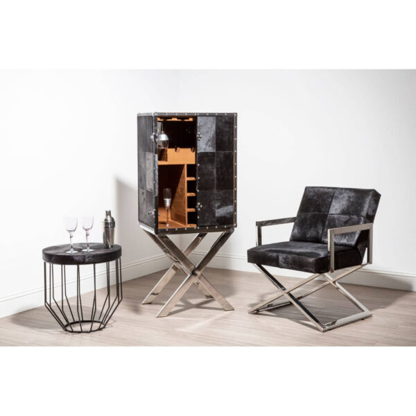 Kensington Townhouse Hair on Leather Cross Base Drinks Cabinet