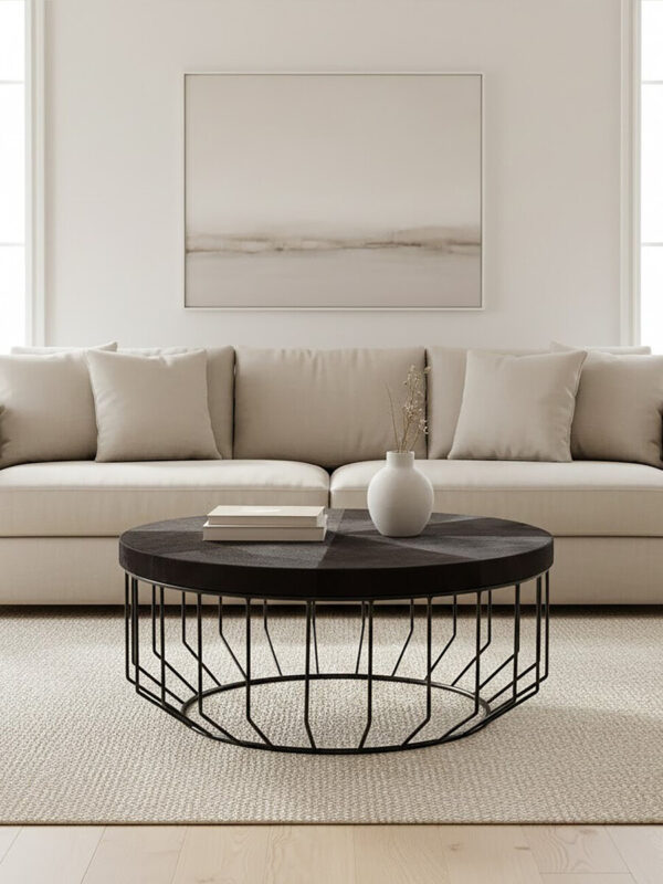 Kensington Townhouse Black Hair On Leather Round Coffee Table