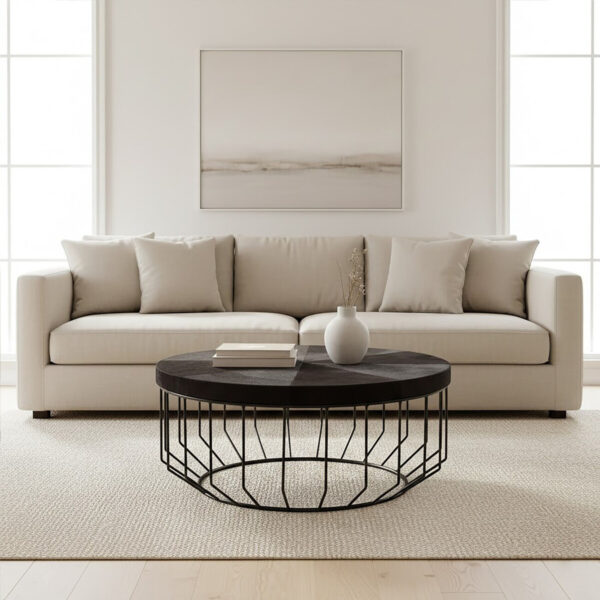 Kensington Townhouse Black Hair On Leather Round Coffee Table