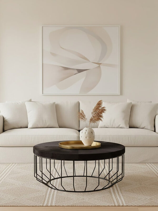Kensington Townhouse Black Hair On Leather Round Coffee Table