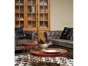 Kensington Townhouse Leather Side Table with Gold Frame