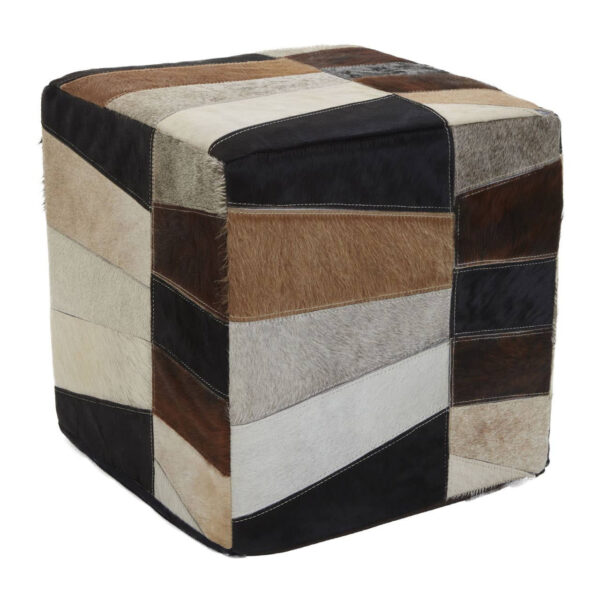 Buffalo Brown and Cream Hair on Leather Patchwork Pouffe
