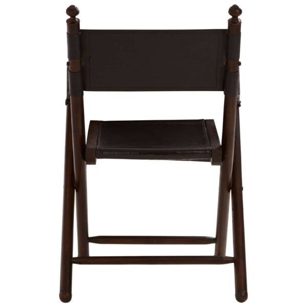 Inca Black Leather and Teak Wood Folding Chair
