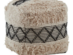 Cefena Black and White Shaggy Pouffe