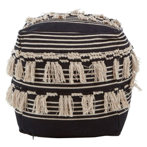 Cefena Black and White Shaggy Pouffe