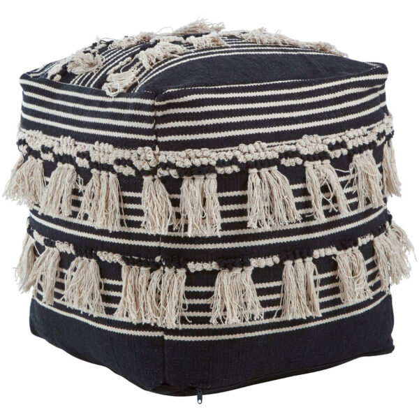 Cefena Black and White Shaggy Pouffe
