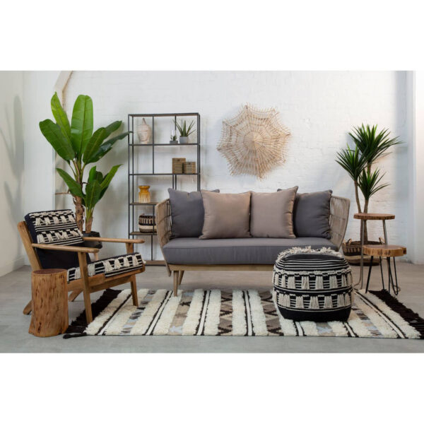 Cefena Black and White Shaggy Pouffe