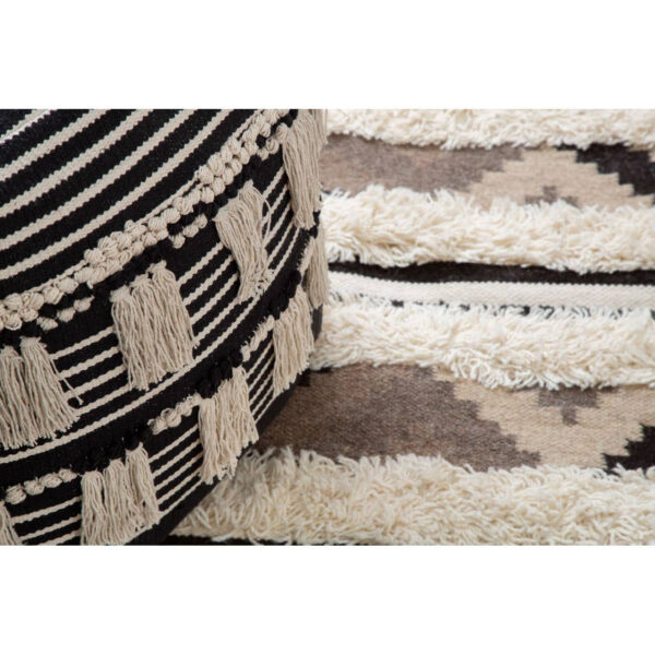 Cefena Black and White Shaggy Pouffe
