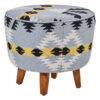 Cefena Kilim Style Round Footstool With Mango Wood Legs