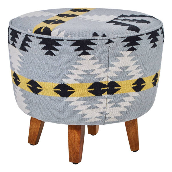 Cefena Kilim Style Round Footstool With Mango Wood Legs